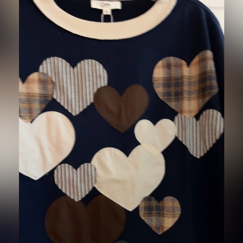 Oddi/women’s NWT LS Blue Heart Pattern Sweatshirt Size S - Picture 5 of 12